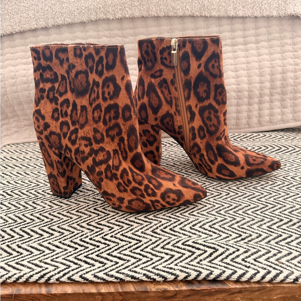 Shoe Dazzle Leopard Print Ankle Boots - Brown/Black